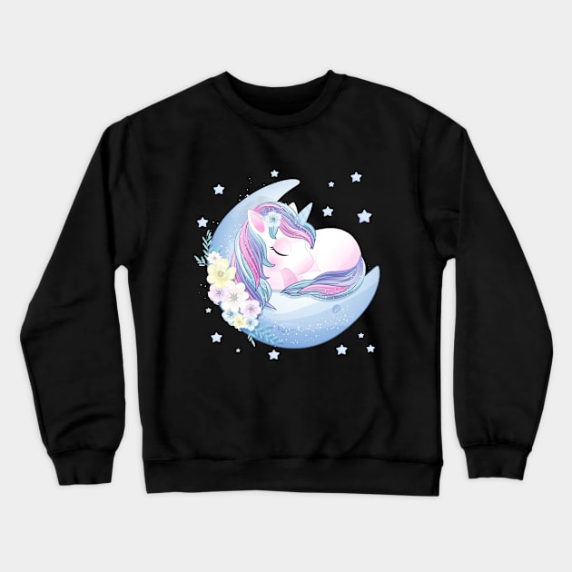 hand drawn cute unicorn sleeping moon Crewneck Sweatshirt by Tshirt lover 1